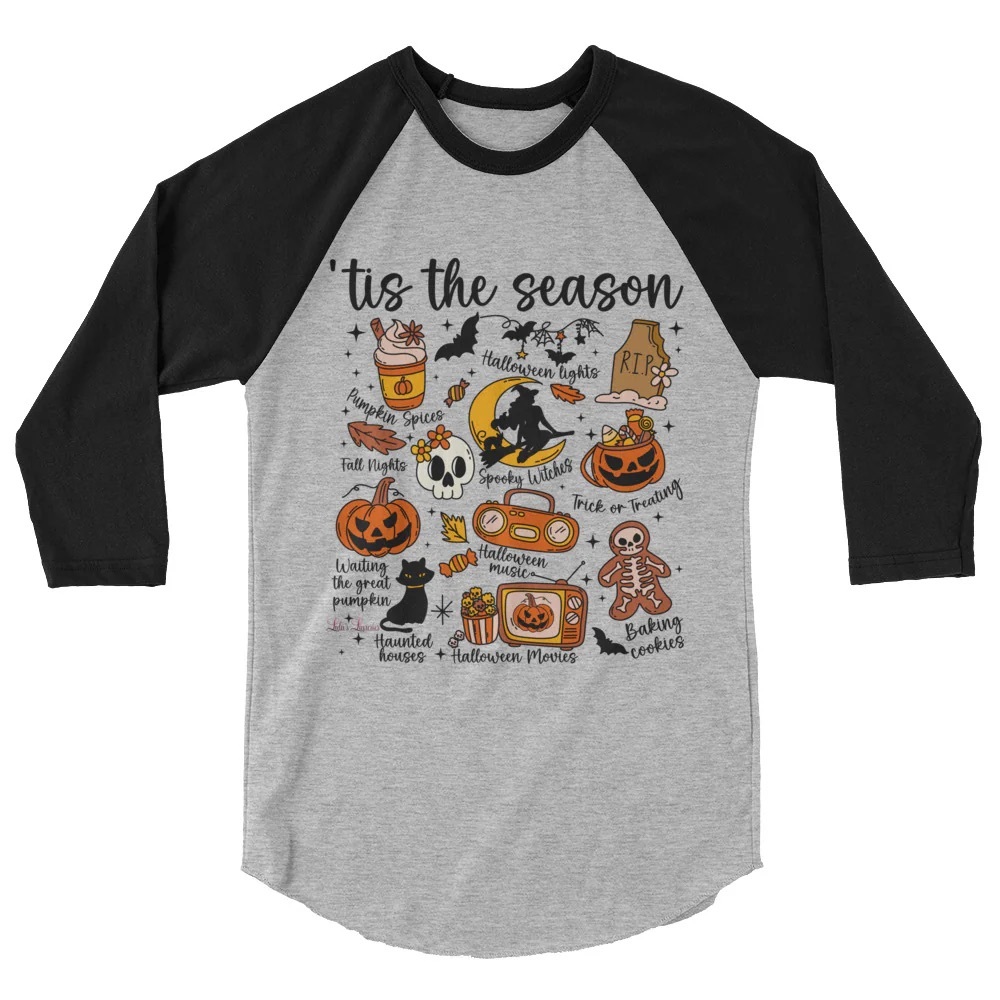 Festive Halloween 3/4 Sleeve Tee Unisex- Black and Gray